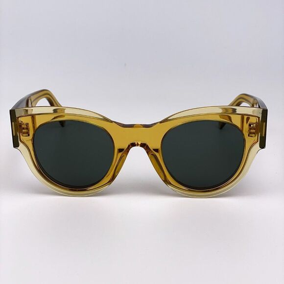 NEW Celine CL40008I 39N Unisex Shiny Yellow Green Rounded Cat Eye Sunglasses - Picture 2 of 12